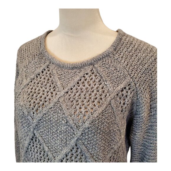 AMERICAN EAGLE SZ M Womens Cotton/Wool Blend Diamond Pattern Knit Sweater Gray - Picture 3 of 11
